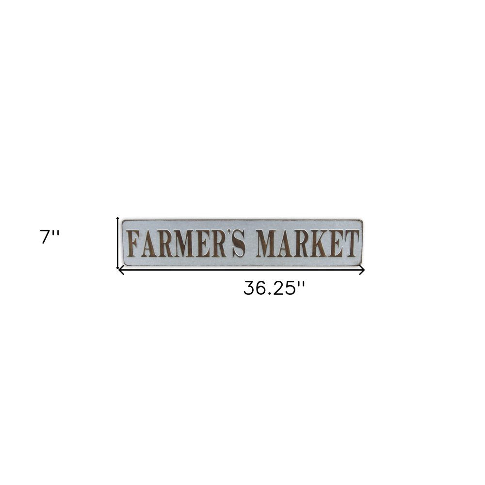 7" X 36" Gray and Brown Farmers Market Galvanized Metal Wall Decor