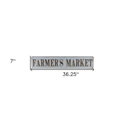 7" X 36" Gray and Brown Farmers Market Galvanized Metal Wall Decor
