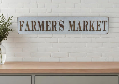 7" X 36" Gray and Brown Farmers Market Galvanized Metal Wall Decor