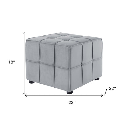 22" Light Gray Velvet And Black Cube Ottoman