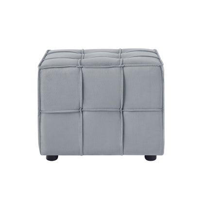 22" Light Gray Velvet And Black Cube Ottoman