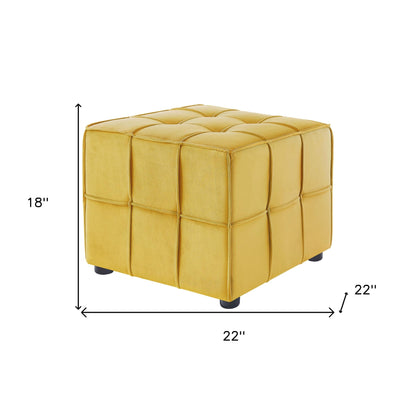 22" Light Gray Velvet And Black Cube Ottoman