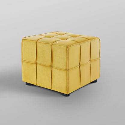 22" Light Gray Velvet And Black Cube Ottoman