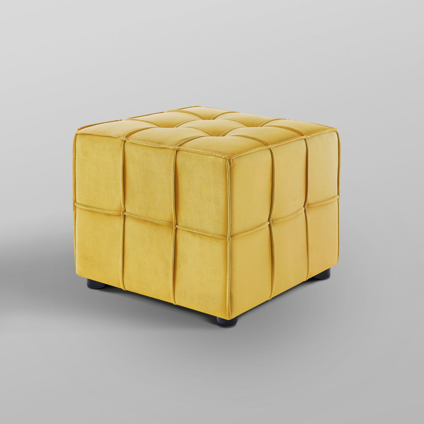 22" Light Gray Velvet And Black Cube Ottoman
