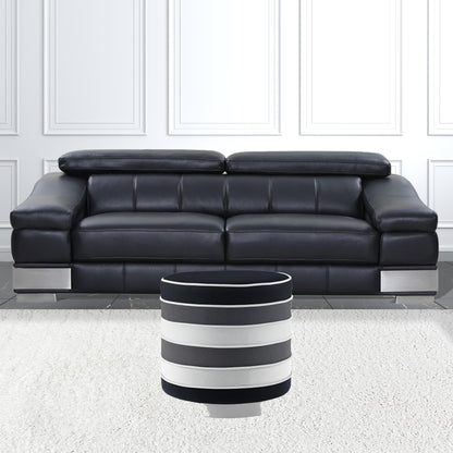 18" Blush Velvet And Gold Round Striped Ottoman