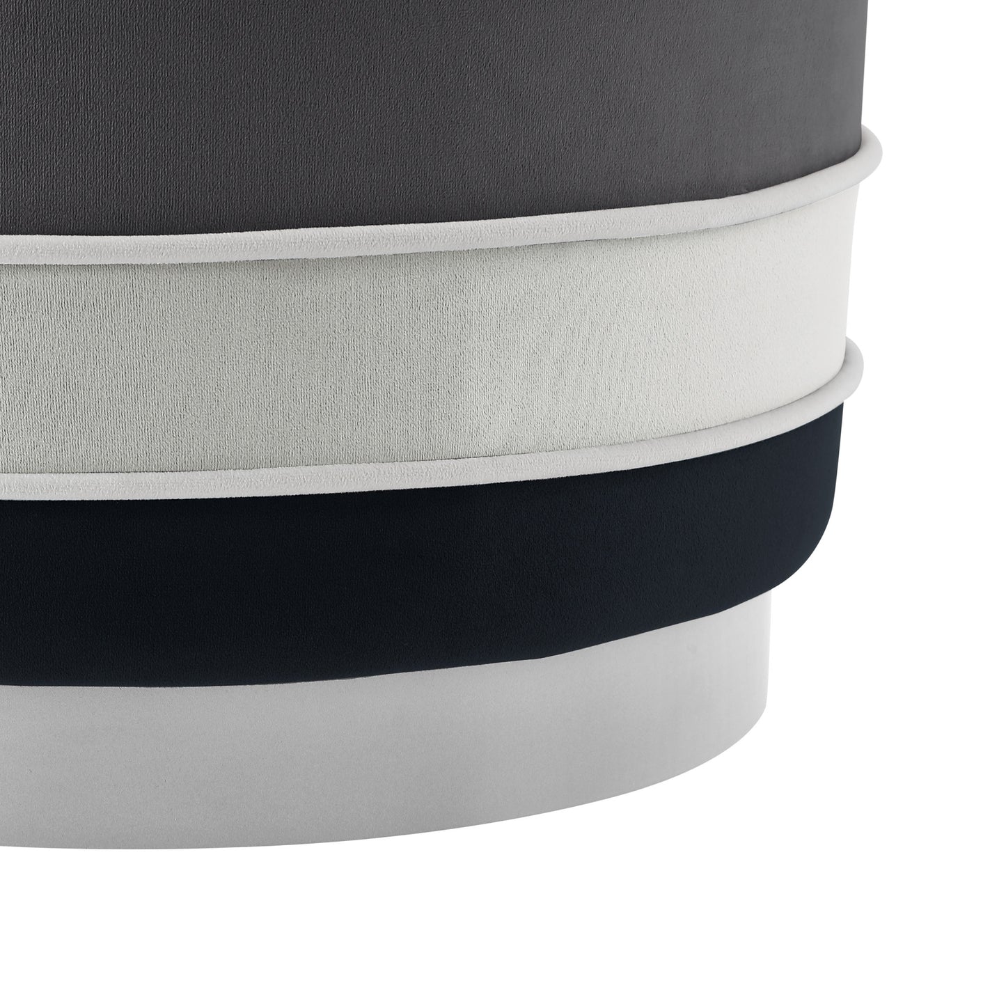 18" Blush Velvet And Gold Round Striped Ottoman