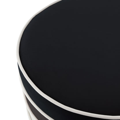 18" Blush Velvet And Gold Round Striped Ottoman