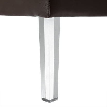 35" Silver Faux Leather And Clear Tufted Cocktail Ottoman