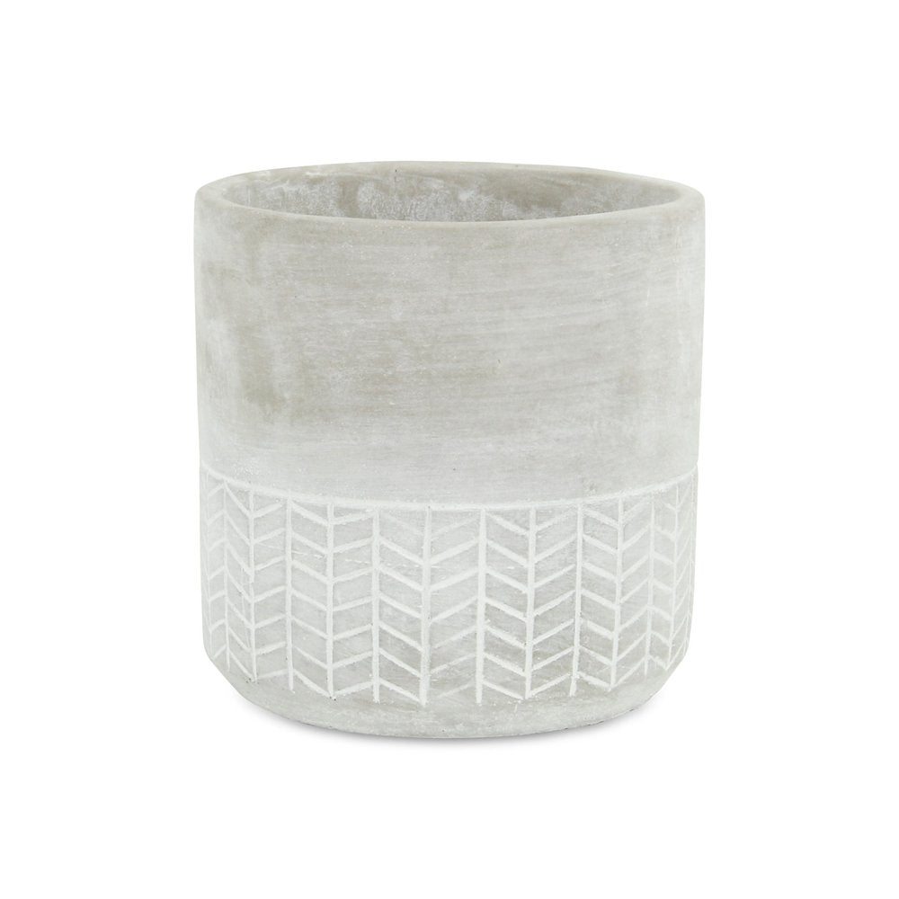 6" Light Gray Geometric Cement Indoor Outdoor Round Pot Planter