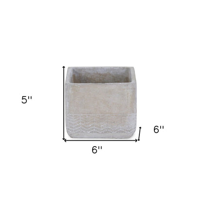 6" Light Gray Chevron Cement Indoor Outdoor Square Pot Planter