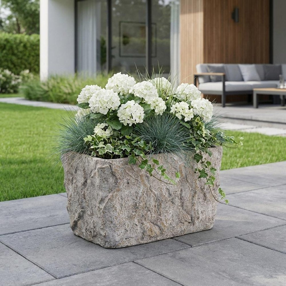 9" Gray Speckle Glaze Cement Indoor Outdoor Rectangular Pot Planter