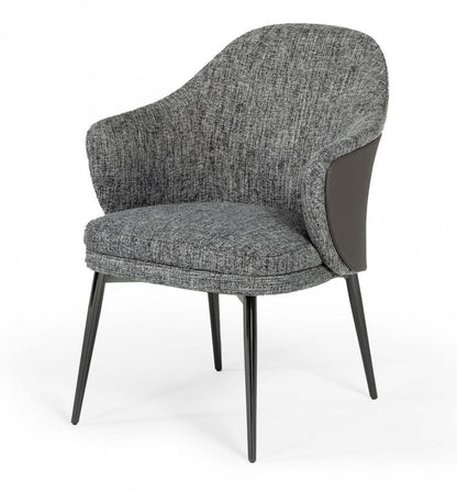 Gray and Black Upholstered Fabric And Faux Leather Wing Back Dining Arm Chair