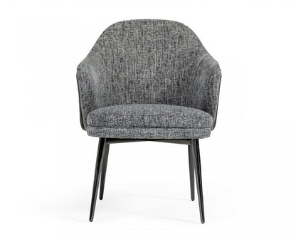Gray and Black Upholstered Fabric And Faux Leather Wing Back Dining Arm Chair