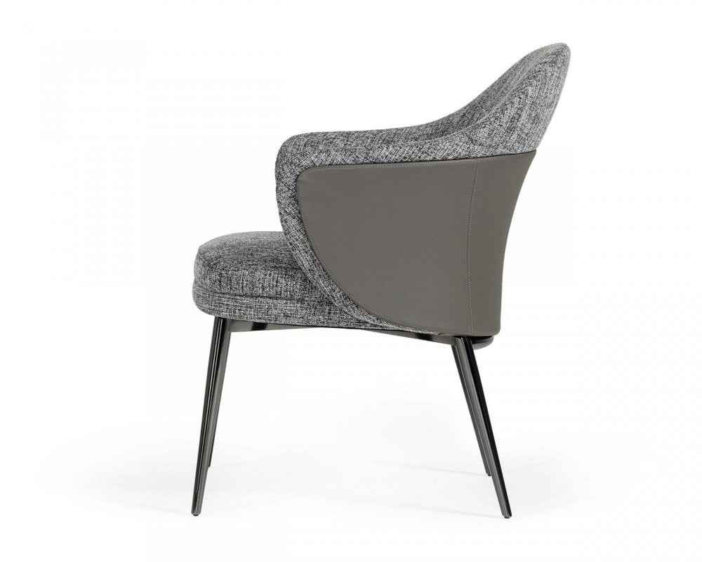 Gray and Black Upholstered Fabric And Faux Leather Wing Back Dining Arm Chair