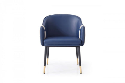 Blue Beige and Black Upholstered Faux Leather Dining Arm Chair