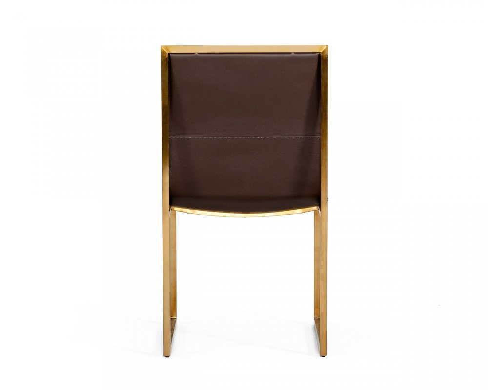 Set of Two Brown And Brass Upholstered Faux Leather Dining Side Chairs