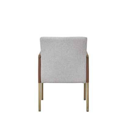 Light Gray And Antiqued Brass Upholstered Fabric Dining Arm Chair