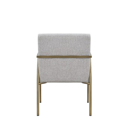 Light Gray And Brass Upholstered Fabric Dining Arm Chair
