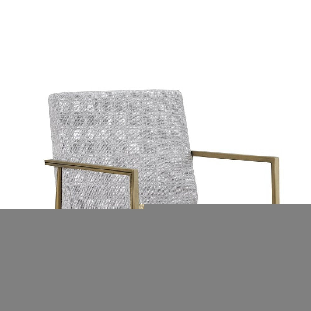 Light Gray And Brass Upholstered Fabric Dining Arm Chair