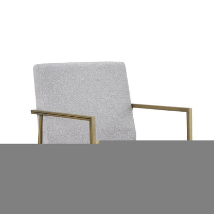 Light Gray And Brass Upholstered Fabric Dining Arm Chair