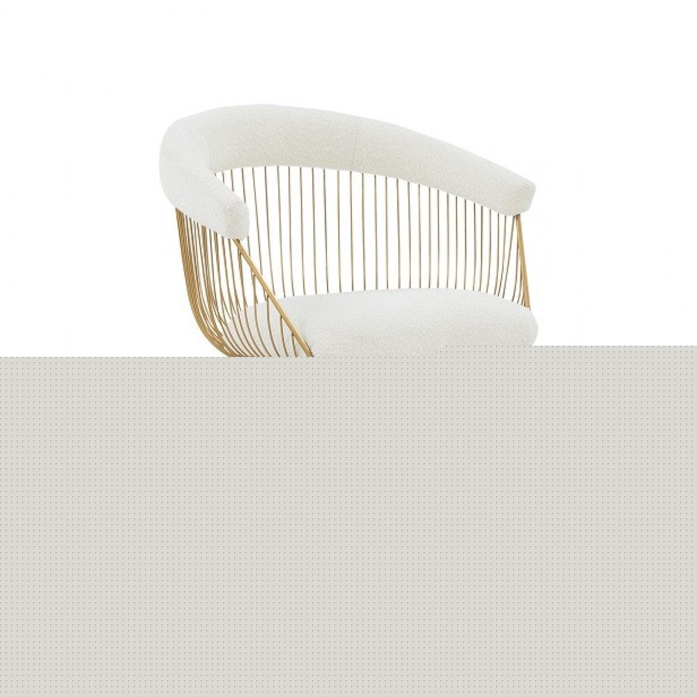 White And Gold Fabric Steel Windsor Back Dining Arm Chair