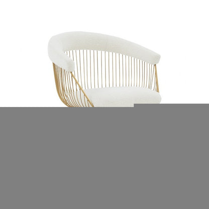 White And Gold Fabric Steel Windsor Back Dining Arm Chair
