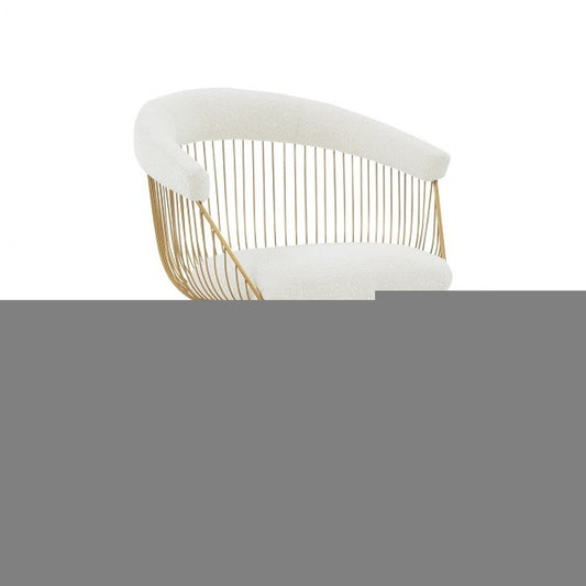 White And Gold Fabric Steel Windsor Back Dining Arm Chair