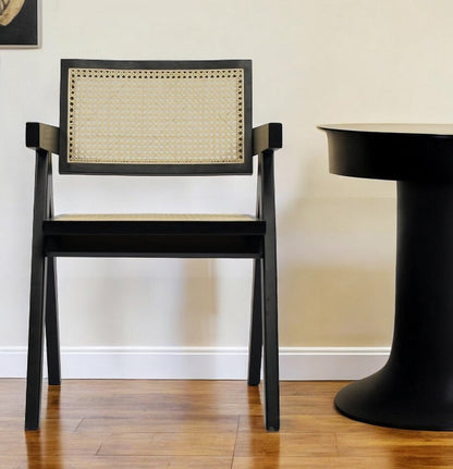 Natural And Black Wood Open Back Dining Arm Chair
