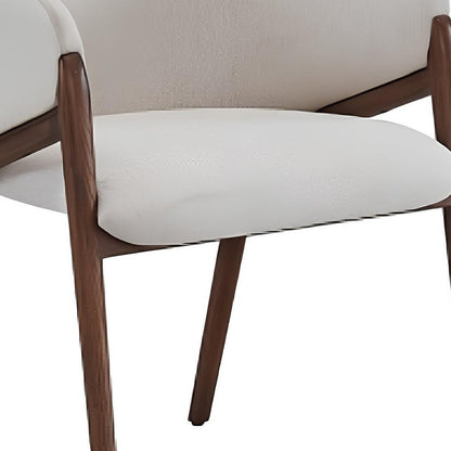 Cream And Brown Upholstered Fabric Wing Back Dining Arm Chair