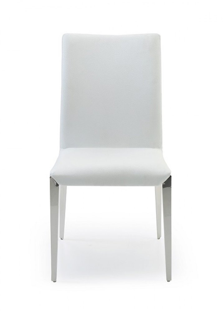 Set of Two White and Silver Upholstered Faux Leather Dining Side Chairs