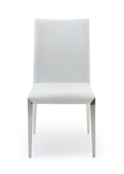 Set of Two White and Silver Upholstered Faux Leather Dining Side Chairs