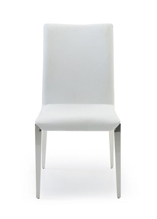 Set of Two White and Silver Upholstered Faux Leather Dining Side Chairs