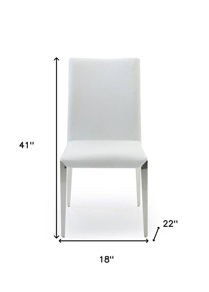 Set of Two White and Silver Upholstered Faux Leather Dining Side Chairs