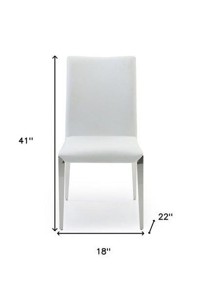 Set of Two White and Silver Upholstered Faux Leather Dining Side Chairs