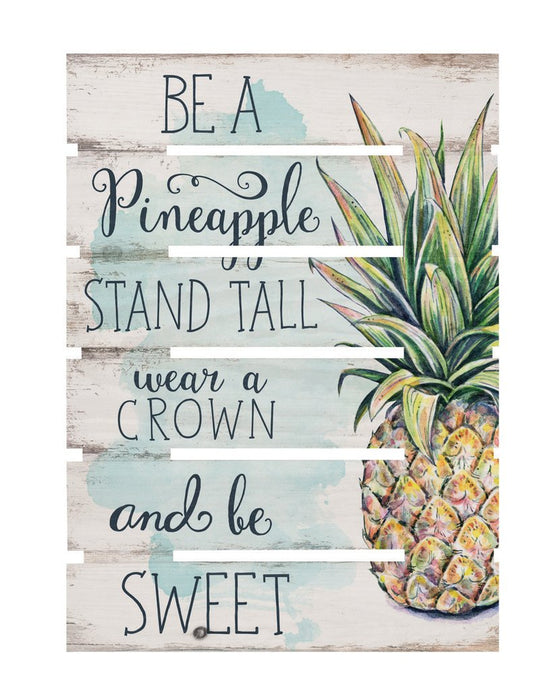 24" X 17" Green and White Be a Pineapple Wood Plank Wall Decor