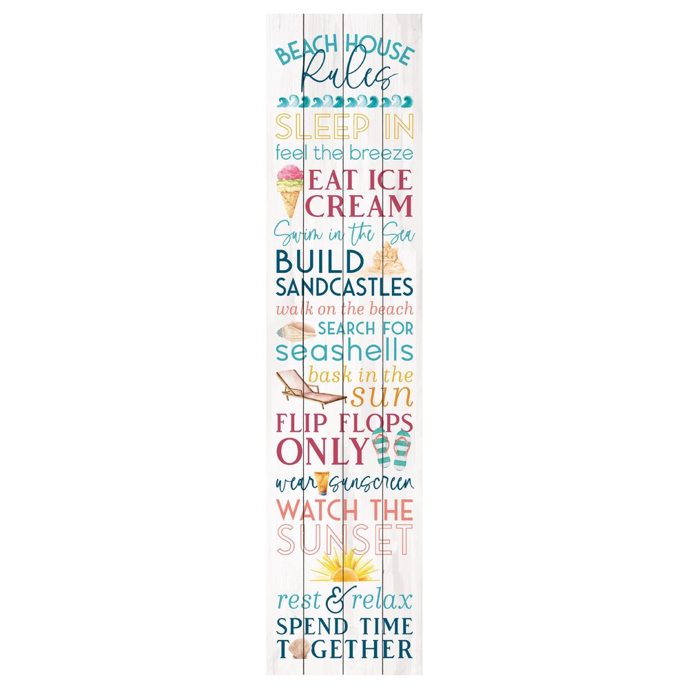 14" X 60" Blue and White Beach House Solid Wood Wall Decor