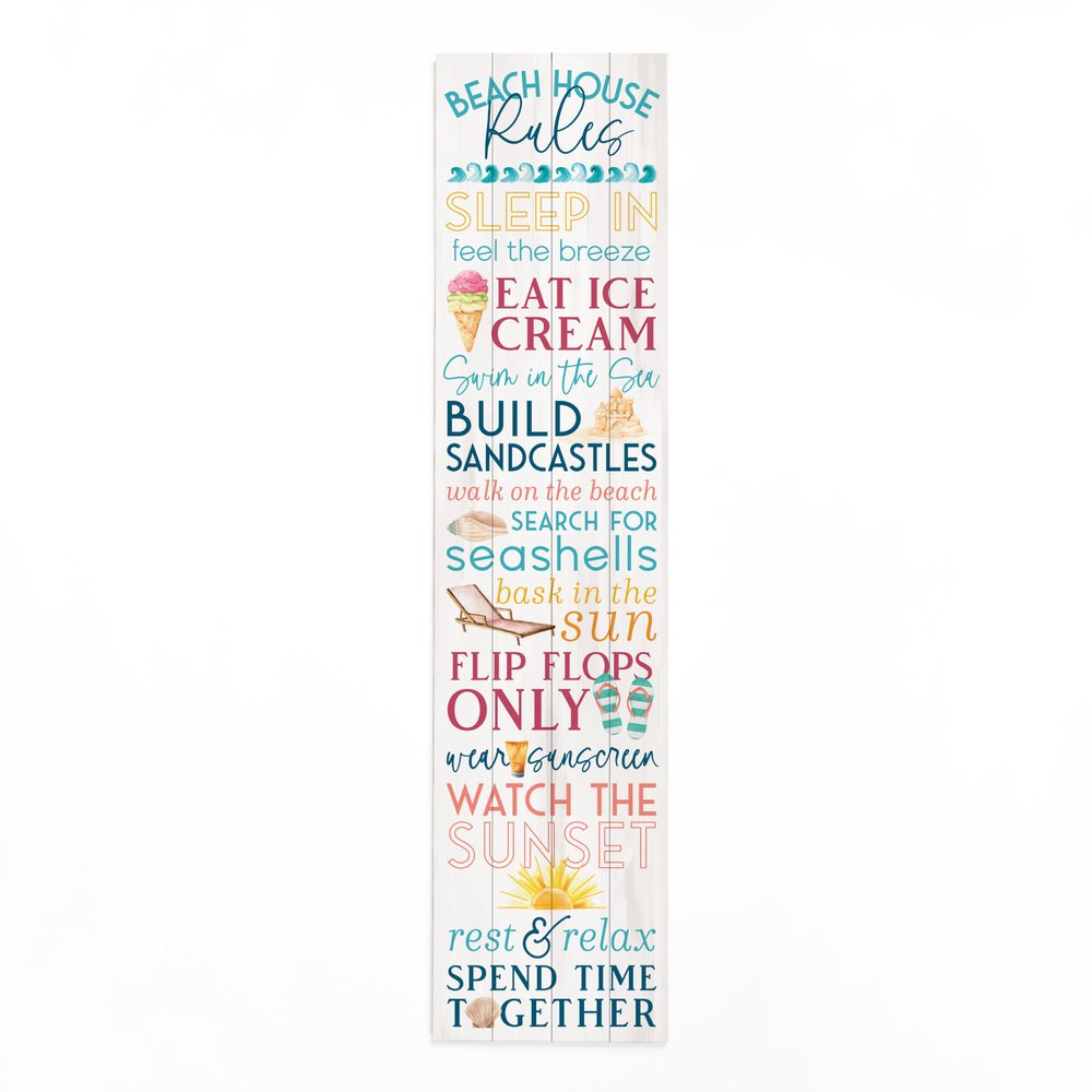 14" X 60" Blue and White Beach House Solid Wood Wall Decor