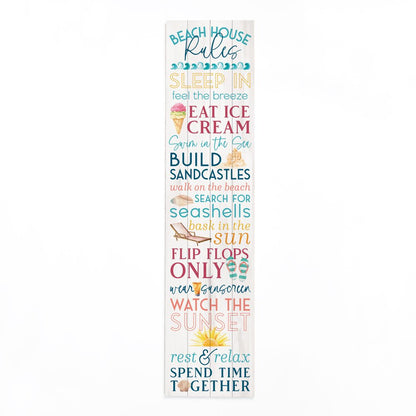 14" X 60" Blue and White Beach House Solid Wood Wall Decor