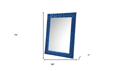 74" X 56" Blue Velvet Leaning Ornate Framed Accent Mirror
