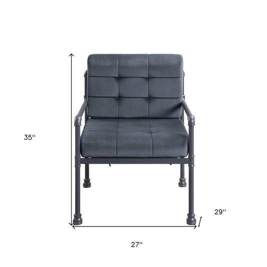 27" Gray and Steel Blue Velvet Arm Chair