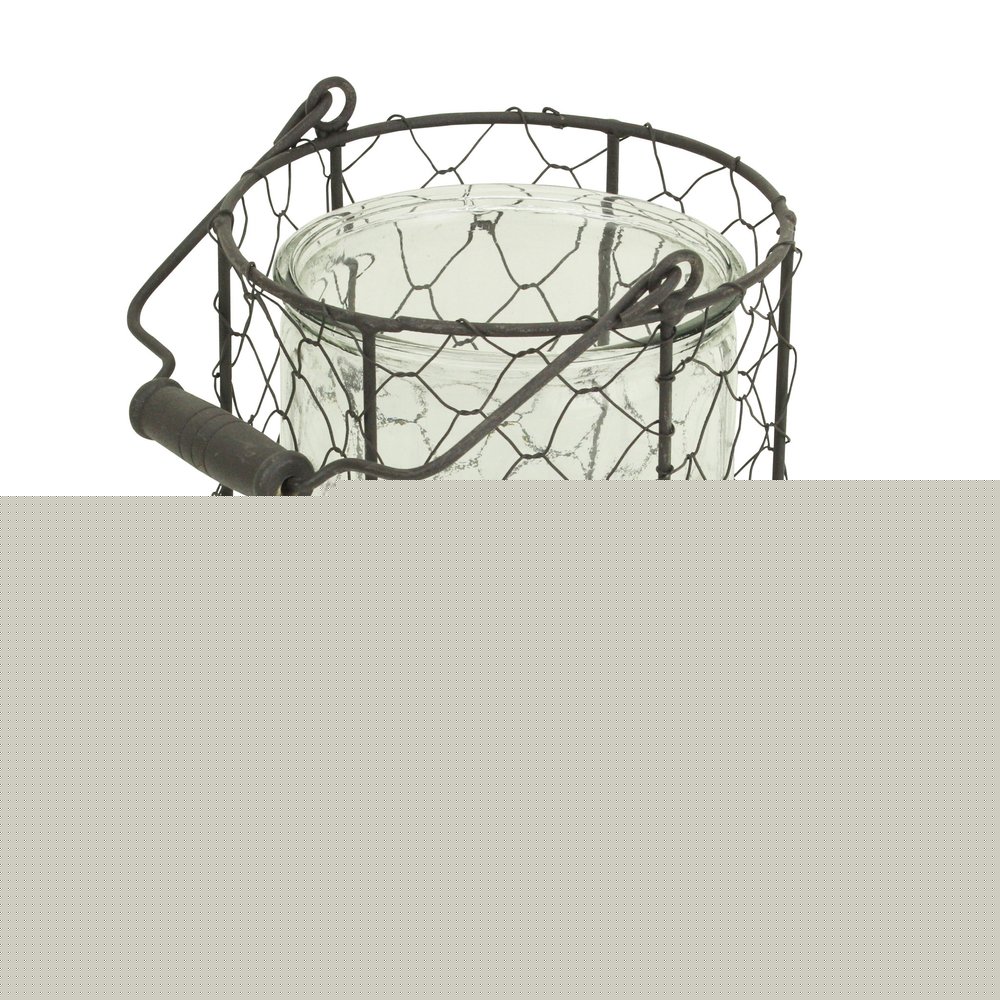 6" Brown and Clear Wire Basket and Glass Jar