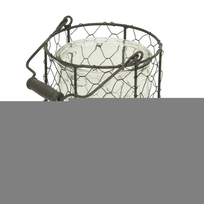 6" Brown and Clear Wire Basket and Glass Jar