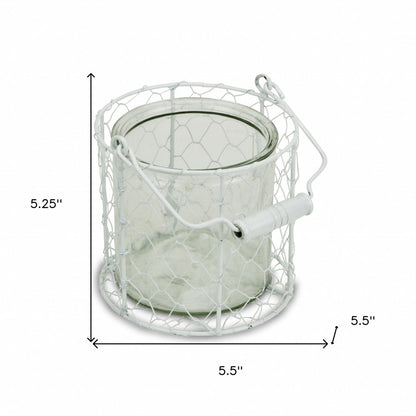 5" White Metal Tabletop Lantern Candle Holder