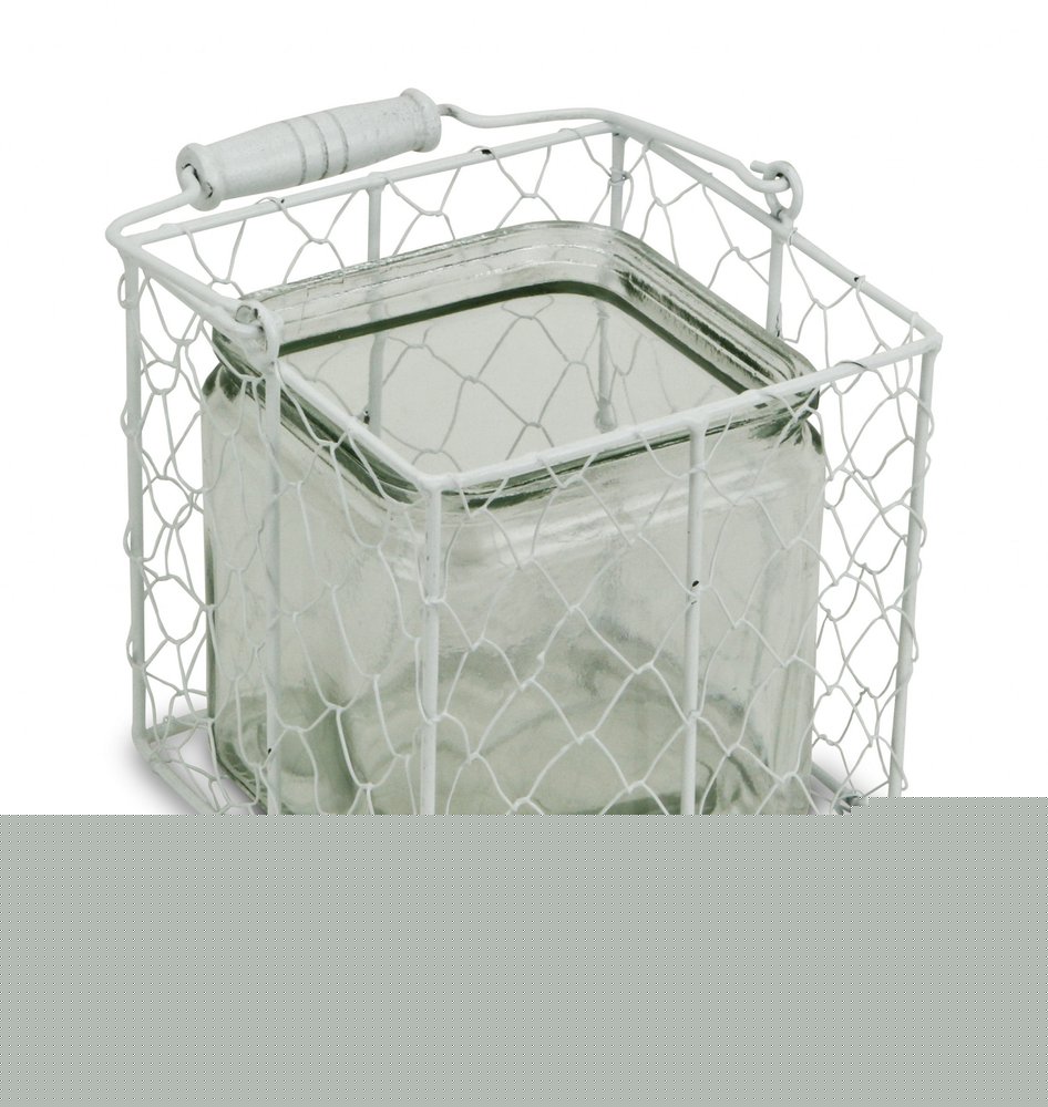 5.5" White and Clear Wire Basket Glass Jar