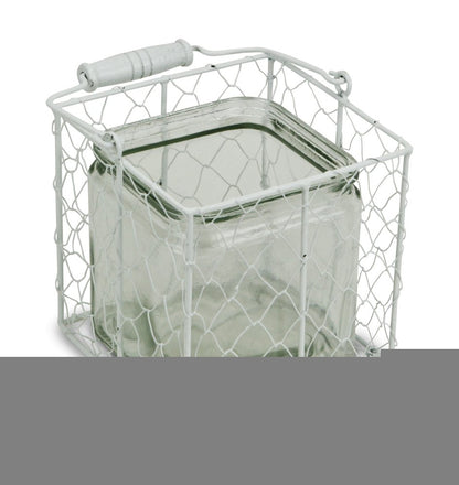 5.5" White and Clear Wire Basket Glass Jar