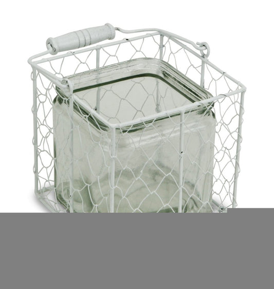 5.5" White and Clear Wire Basket Glass Jar