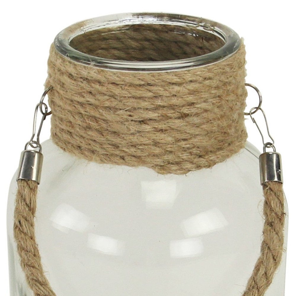 12" Clear And Brown Glass Jar with Rope