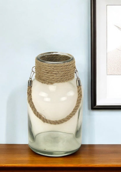12" Clear And Brown Glass Jar with Rope