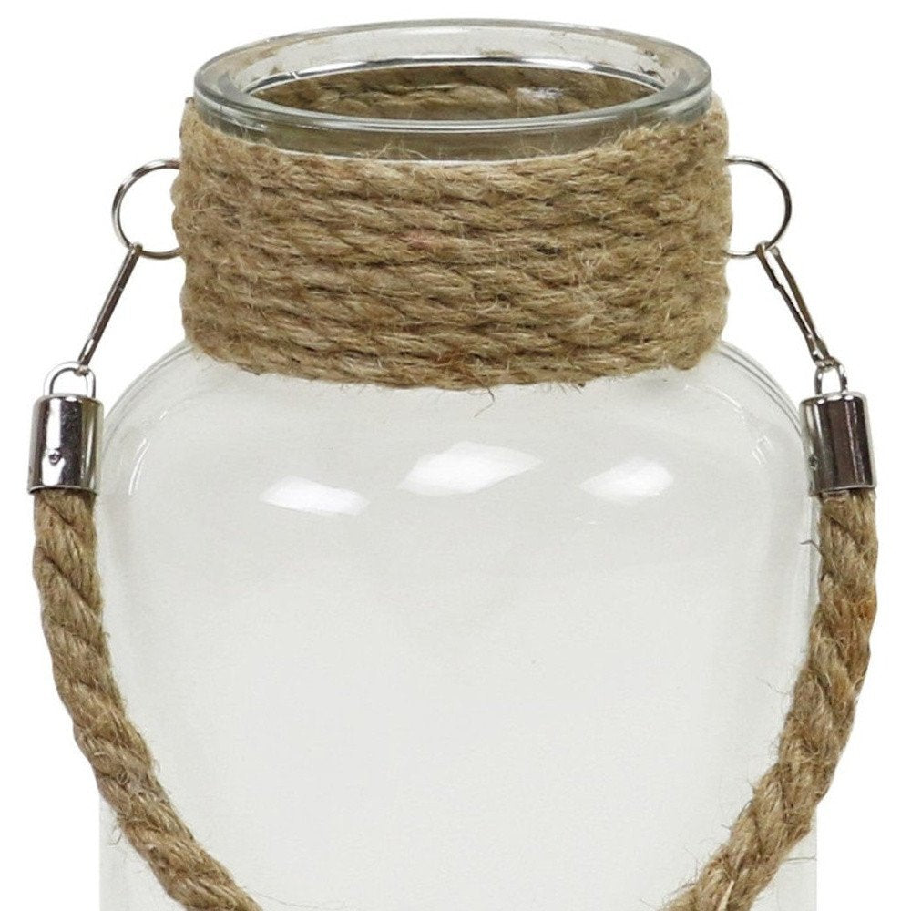 10" Clear and Brown Glass Jar with Rope