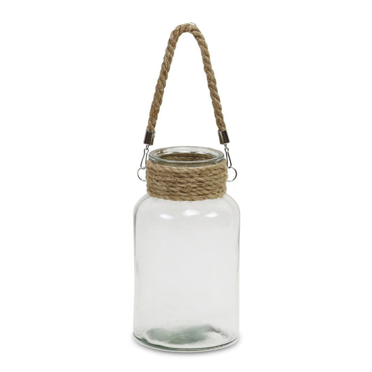 10" Clear and Brown Glass Jar with Rope